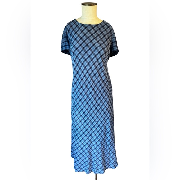 Talbots Dresses & Skirts - Talbots Sky Blue Plaid Tie Back Lightweight Preppy Shift Maxi Dress Sz 12